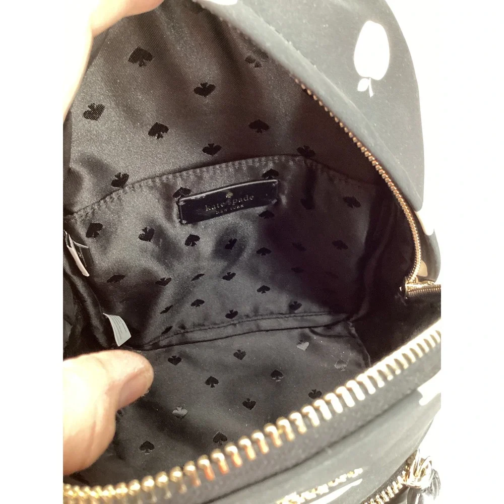 Kate Spade New York Mini Backpack Black Nylon Apple Print Gold Tone Hardware